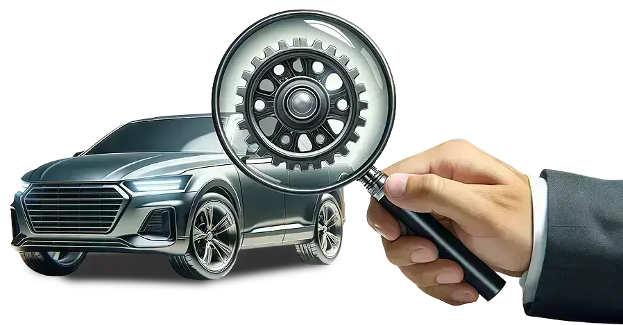 Auto unter einer Lupe; Autobewertung